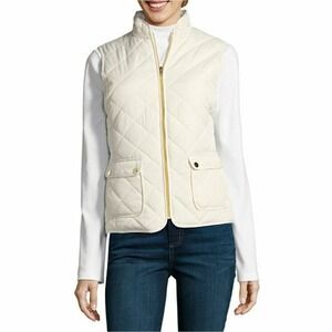 NWT St Johns Bay Womens Vest Ivory Quilted Puffer Sleeveless Lightweight Small S